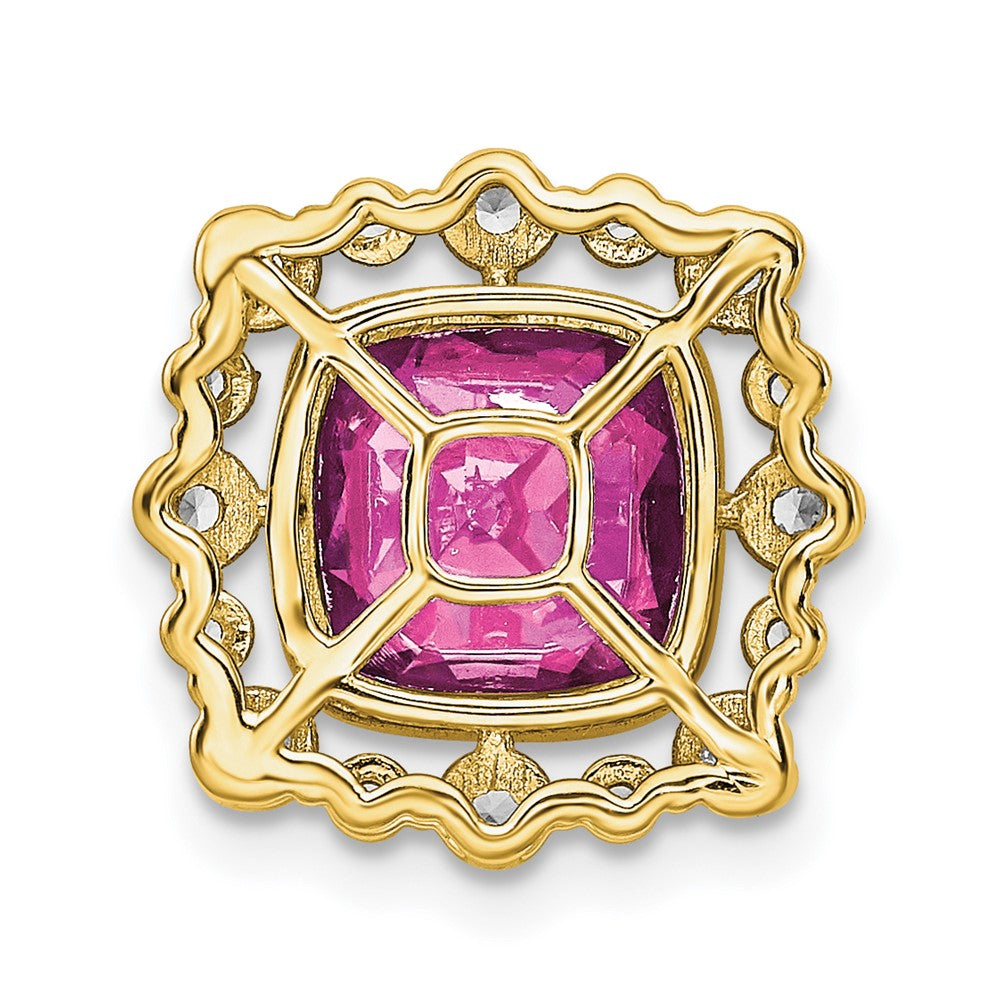 14K Gelbgold 0,5 ct. Labor gezüchteter Diamant VS/SI+ G+ und Labor gezüchteter Pink-Saphir Quadratischer Ketten-Gleitanhänger