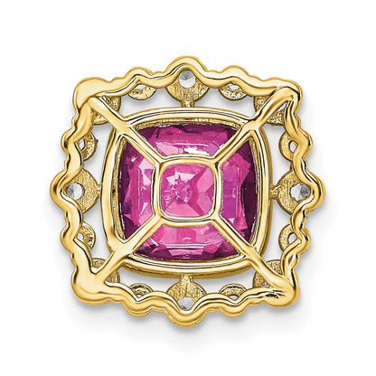 14K Gelbgold 0,5 ct. Labor gezüchteter Diamant VS/SI+ G+ und Labor gezüchteter Pink-Saphir Quadratischer Ketten-Gleitanhänger