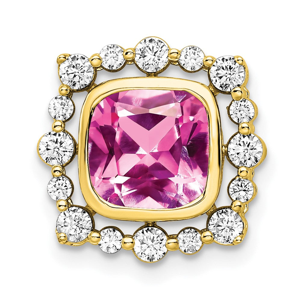 14K Gelbgold 0,5 ct. Labor gezüchteter Diamant VS/SI+ G+ und Labor gezüchteter Pink-Saphir Quadratischer Ketten-Gleitanhänger