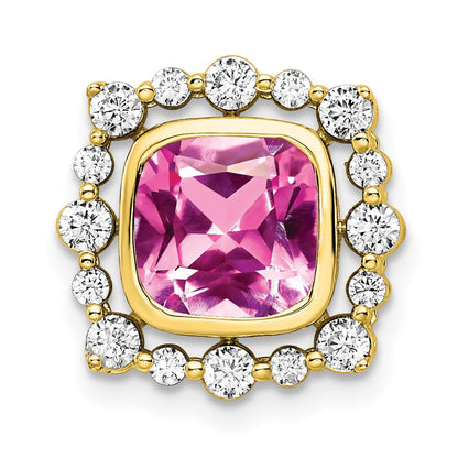 14K Gelbgold 0,5 ct. Labor gezüchteter Diamant VS/SI+ G+ und Labor gezüchteter Pink-Saphir Quadratischer Ketten-Gleitanhänger