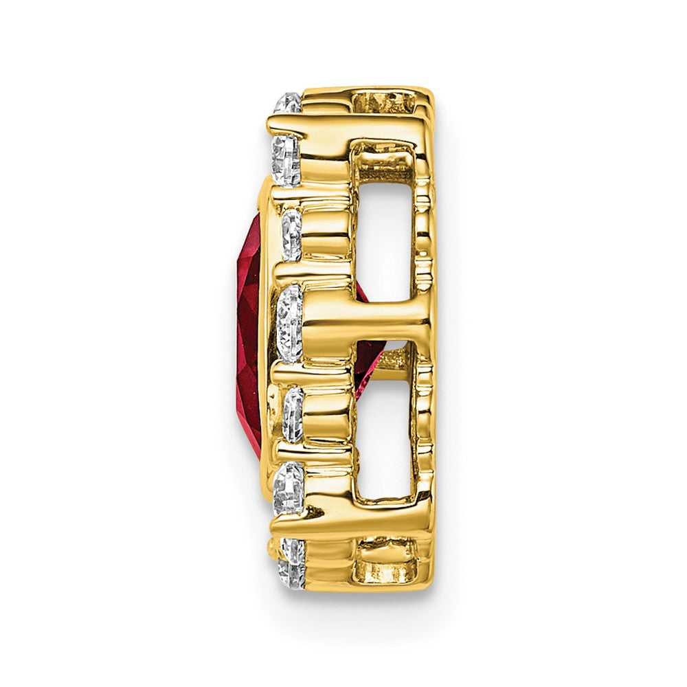 14K Gelbgold Gleitanhänger an Kette mit 0,5 ct. im Labor gezüchtetem Diamant VS/SI+ G+ und im Labor gezüchtetem, quadratischem Rubin