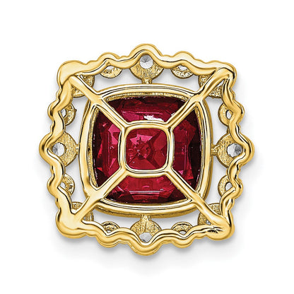 14K Gelbgold Gleitanhänger an Kette mit 0,5 ct. im Labor gezüchtetem Diamant VS/SI+ G+ und im Labor gezüchtetem, quadratischem Rubin