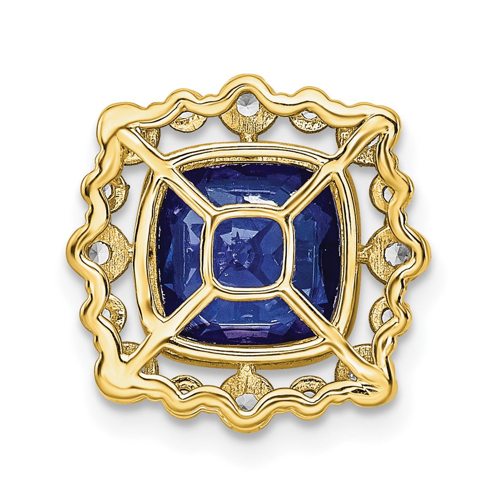 14K Gelbgold Anhänger, quadratisch, mit Labor-gezüchteten Diamanten VS/SI FGH und Cr-Saphiren