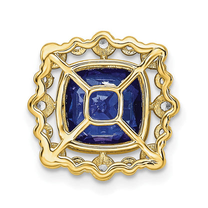 14K Gelbgold Anhänger, quadratisch, mit Labor-gezüchteten Diamanten VS/SI FGH und Cr-Saphiren
