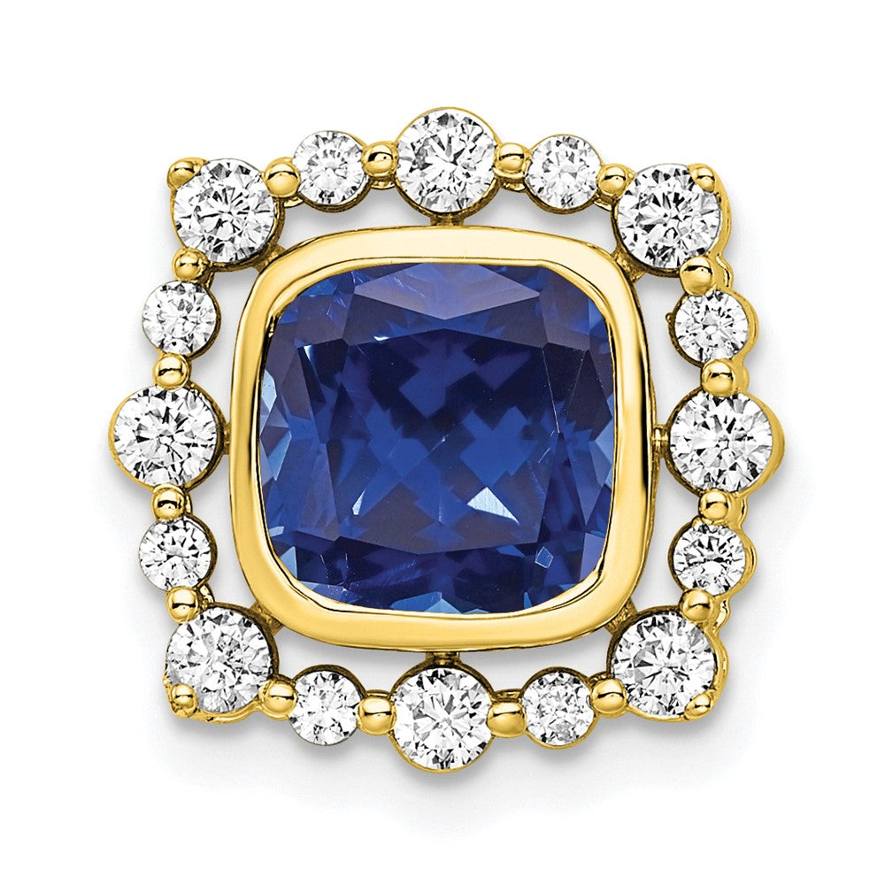14K Gelbgold Anhänger, quadratisch, mit Labor-gezüchteten Diamanten VS/SI FGH und Cr-Saphiren