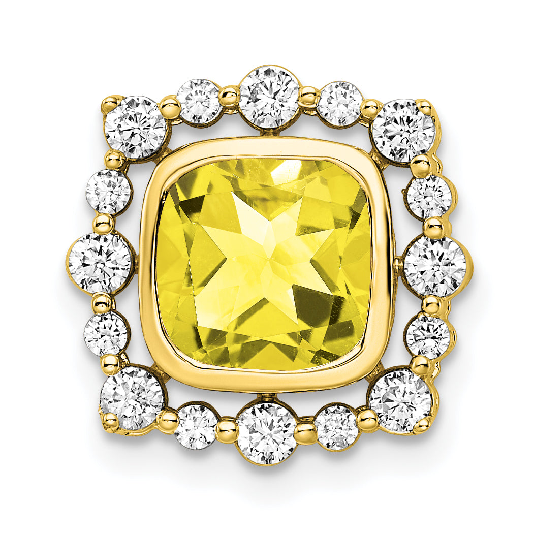 14K Gelbgold 0,5 ct. Laborgezüchteter Diamant VS/SI+ G+ und Laborgezüchteter Saphir Quadrat Ketten-Gleitanhänger