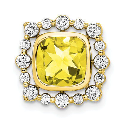 14K Gelbgold 0,5 ct. Laborgezüchteter Diamant VS/SI+ G+ und Laborgezüchteter Saphir Quadrat Ketten-Gleitanhänger
