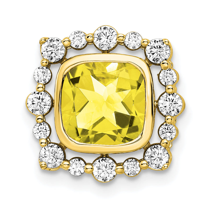 14K Gelbgold 0,5 ct. Laborgezüchteter Diamant VS/SI+ G+ und Laborgezüchteter Saphir Quadrat Ketten-Gleitanhänger