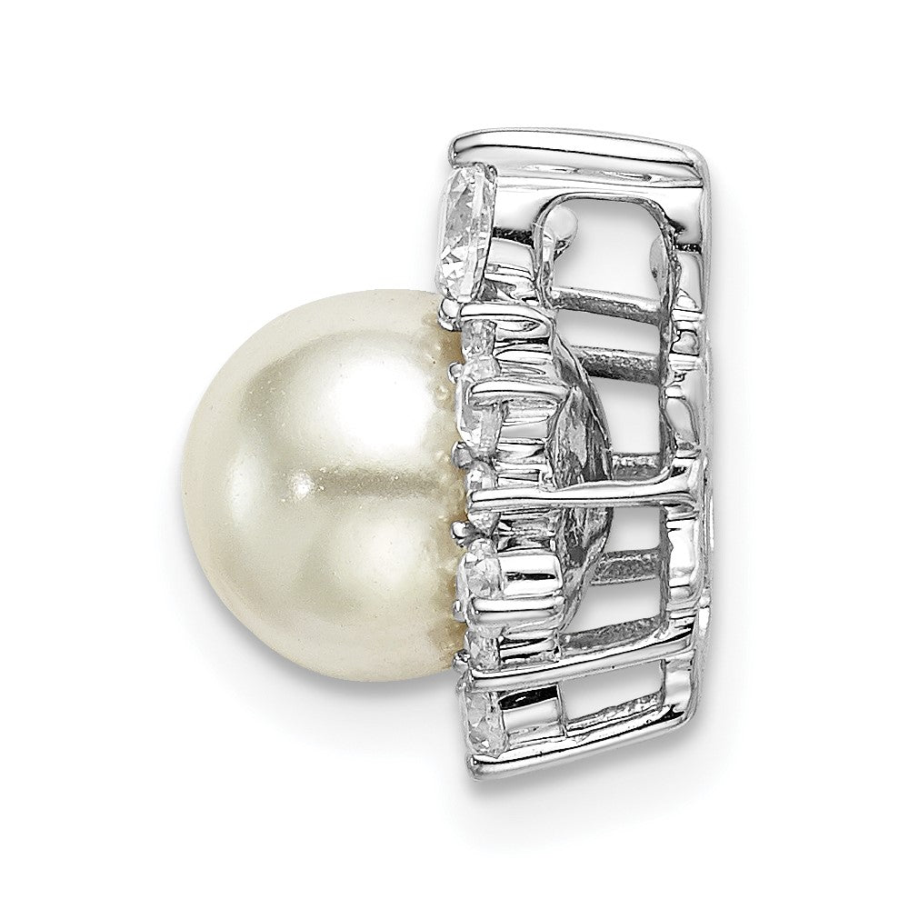 14K Weißgold 1/3 Karat Im Labor Gezüchtet Diamant Vs/si+ G+ und 7.00 Mm Süßwasser Zuchtperle Kette Anhänger