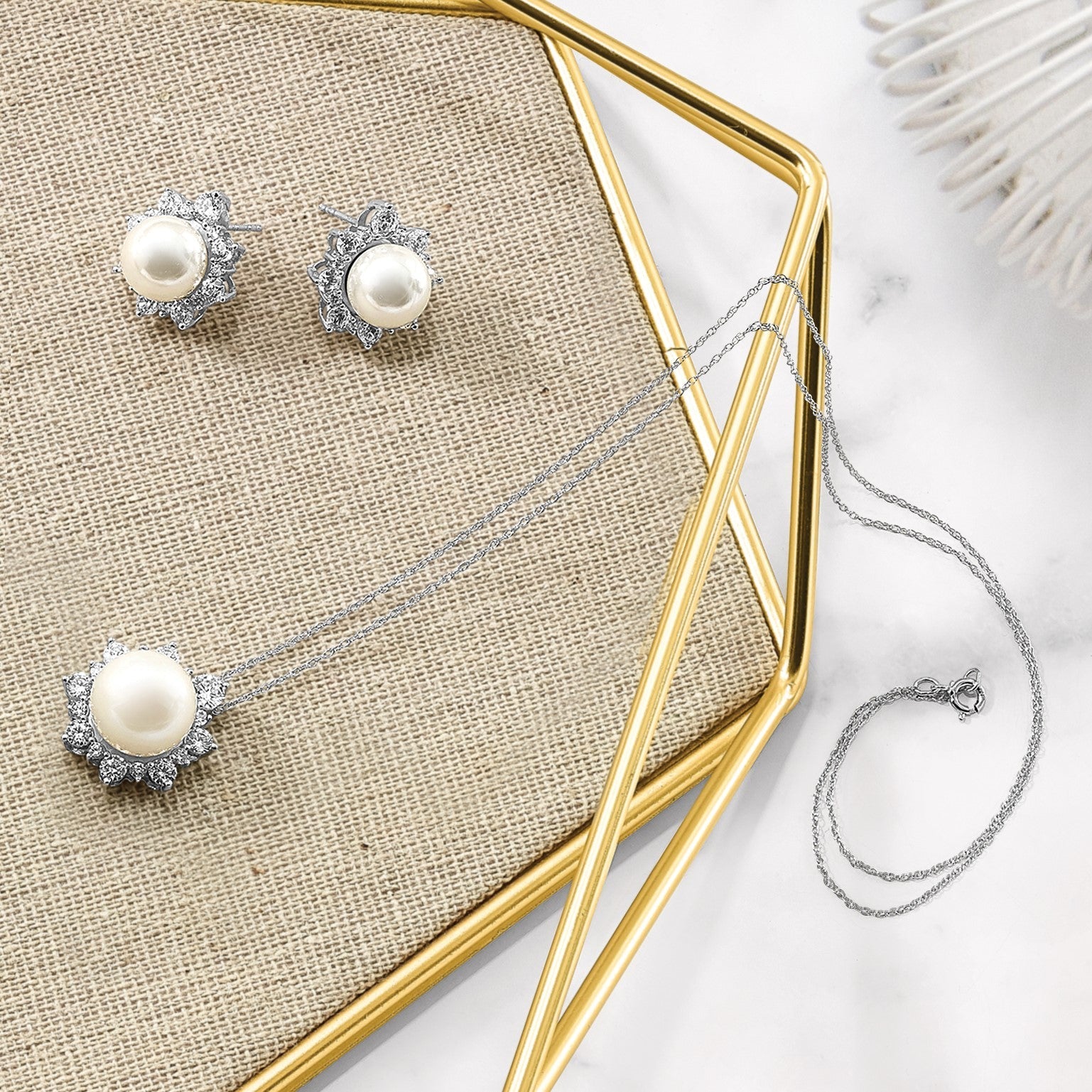 14K Weißgold 1/3 Karat Im Labor Gezüchtet Diamant Vs/si+ G+ und 7.00 Mm Süßwasser Zuchtperle Kette Anhänger