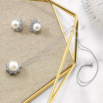 14K Weißgold 1/3 Karat Im Labor Gezüchtet Diamant Vs/si+ G+ und 7.00 Mm Süßwasser Zuchtperle Kette Anhänger