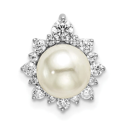 14K Weißgold 1/3 Karat Im Labor Gezüchtet Diamant Vs/si+ G+ und 7.00 Mm Süßwasser Zuchtperle Kette Anhänger