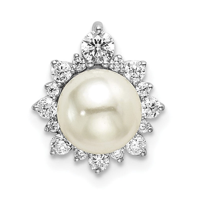 14K Weißgold 1/3 Karat Im Labor Gezüchtet Diamant Vs/si+ G+ und 7.00 Mm Süßwasser Zuchtperle Kette Anhänger