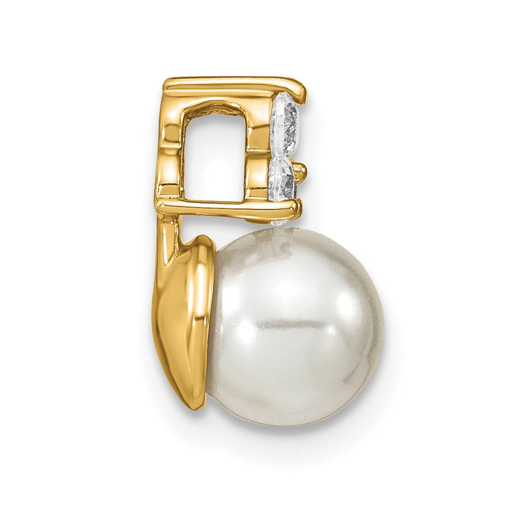 14K Gelbgold 0,2 ct. Laborgezüchteter Diamant VS/SI+ G+ und 7,00 mm Süßwasser-Zuchtperle Ketten-Gleitanhänger