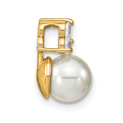 14K Gelbgold 0,2 ct. Laborgezüchteter Diamant VS/SI+ G+ und 7,00 mm Süßwasser-Zuchtperle Ketten-Gleitanhänger