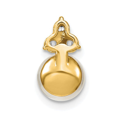 14K Gelbgold 0,2 ct. Laborgezüchteter Diamant VS/SI+ G+ und 7,00 mm Süßwasser-Zuchtperle Ketten-Gleitanhänger