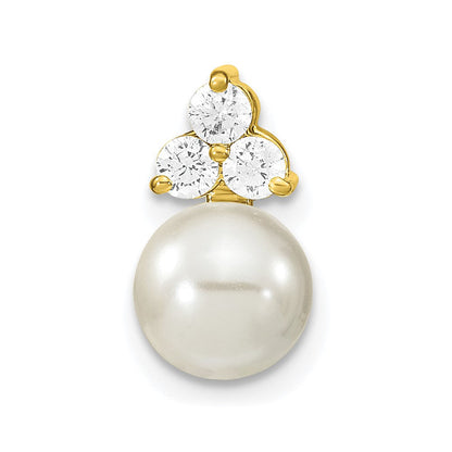 14K Gelbgold 0,2 ct. Laborgezüchteter Diamant VS/SI+ G+ und 7,00 mm Süßwasser-Zuchtperle Ketten-Gleitanhänger