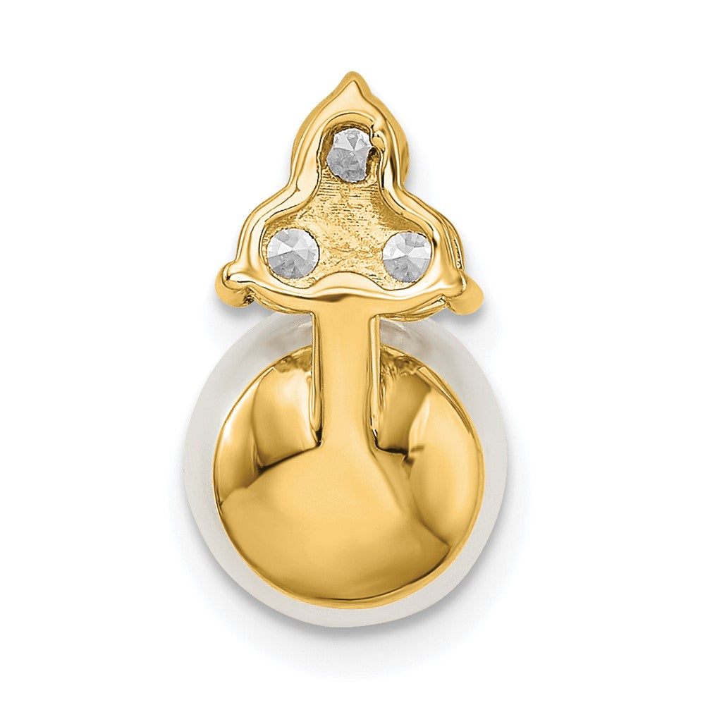 14K Gelbgold Gleitanhänger mit 0,375 ct. Labor-gezüchtetem Diamant VS/SI+ G+ und 9,00 mm Süßwasser-Zuchtperle an Kette