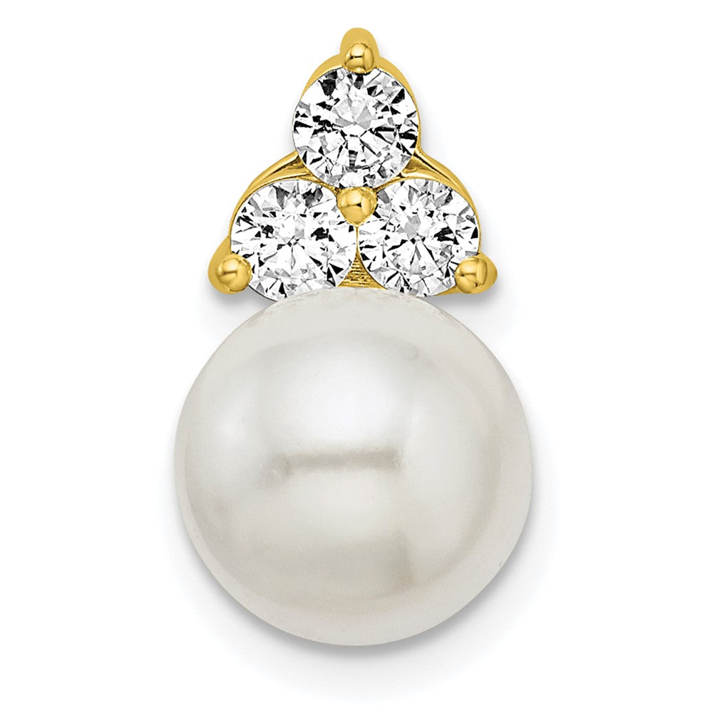 14K Gelbgold Gleitanhänger mit 0,375 ct. Labor-gezüchtetem Diamant VS/SI+ G+ und 9,00 mm Süßwasser-Zuchtperle an Kette