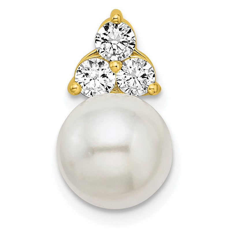 14K Gelbgold Gleitanhänger mit 0,375 ct. Labor-gezüchtetem Diamant VS/SI+ G+ und 9,00 mm Süßwasser-Zuchtperle an Kette