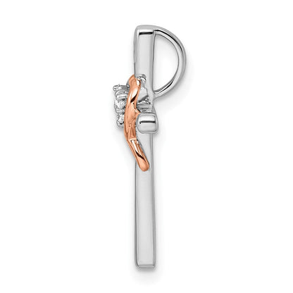 14K Bicolor Rosé- und Weißgold 0,1 ct. Labor gezüchteter Diamant VS/SI+ G+ Kreuz-mit-Herz-Ketten-Gleitanhänger