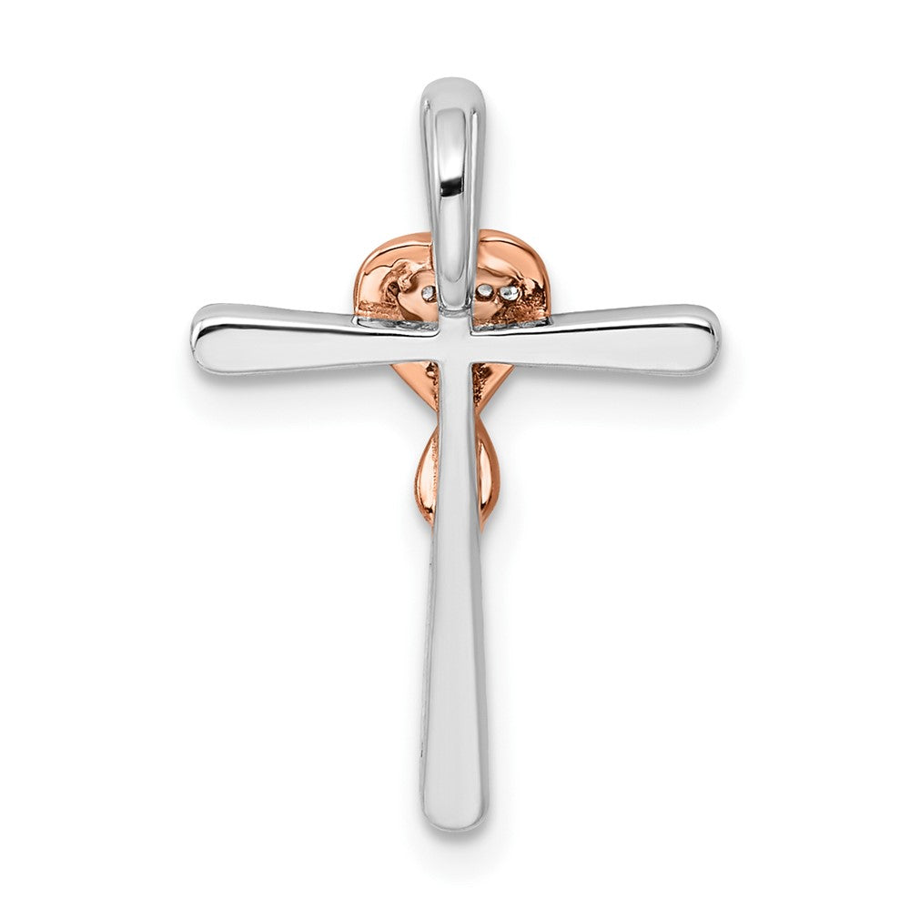 14K Bicolor Rosé- und Weißgold 0,1 ct. Labor gezüchteter Diamant VS/SI+ G+ Kreuz-mit-Herz-Ketten-Gleitanhänger