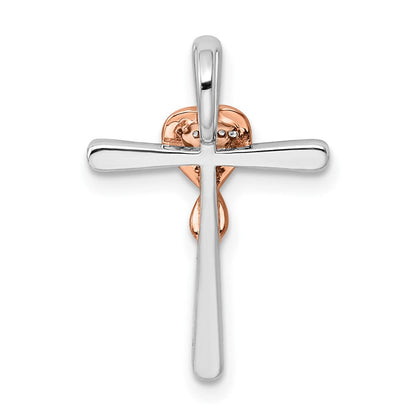 14K Bicolor Rosé- und Weißgold 0,1 ct. Labor gezüchteter Diamant VS/SI+ G+ Kreuz-mit-Herz-Ketten-Gleitanhänger