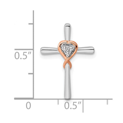 14K Bicolor Rosé- und Weißgold 0,1 ct. Labor gezüchteter Diamant VS/SI+ G+ Kreuz-mit-Herz-Ketten-Gleitanhänger