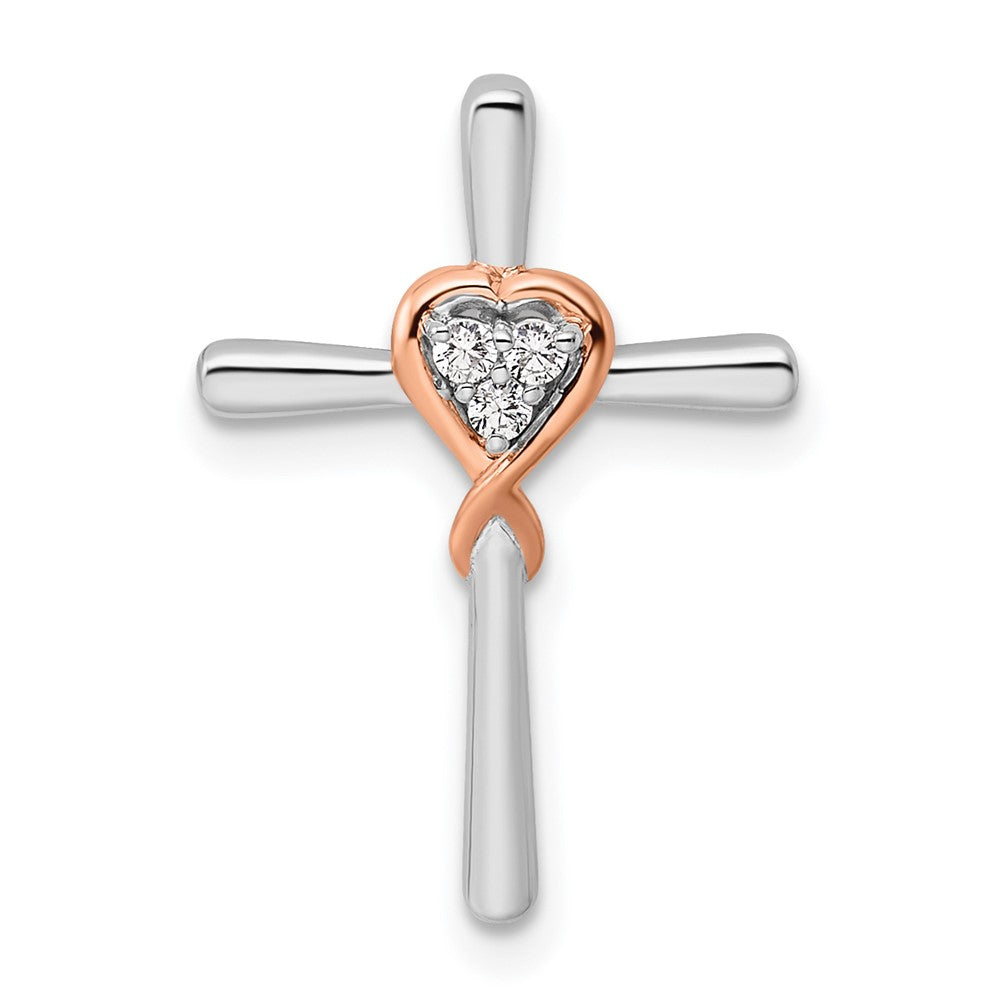 14K Bicolor Rosé- und Weißgold 0,1 ct. Labor gezüchteter Diamant VS/SI+ G+ Kreuz-mit-Herz-Ketten-Gleitanhänger