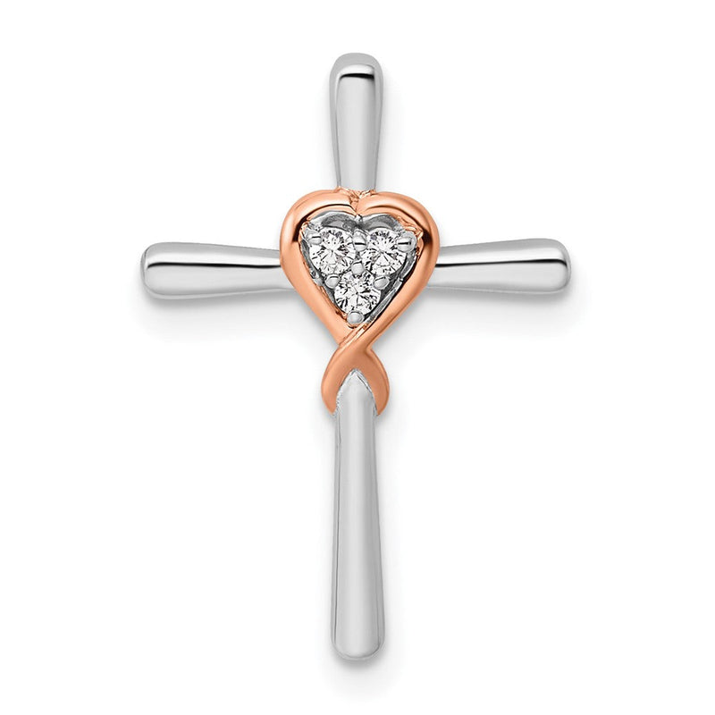 14K Bicolor Rosé- und Weißgold 0,1 ct. Labor gezüchteter Diamant VS/SI+ G+ Kreuz-mit-Herz-Ketten-Gleitanhänger