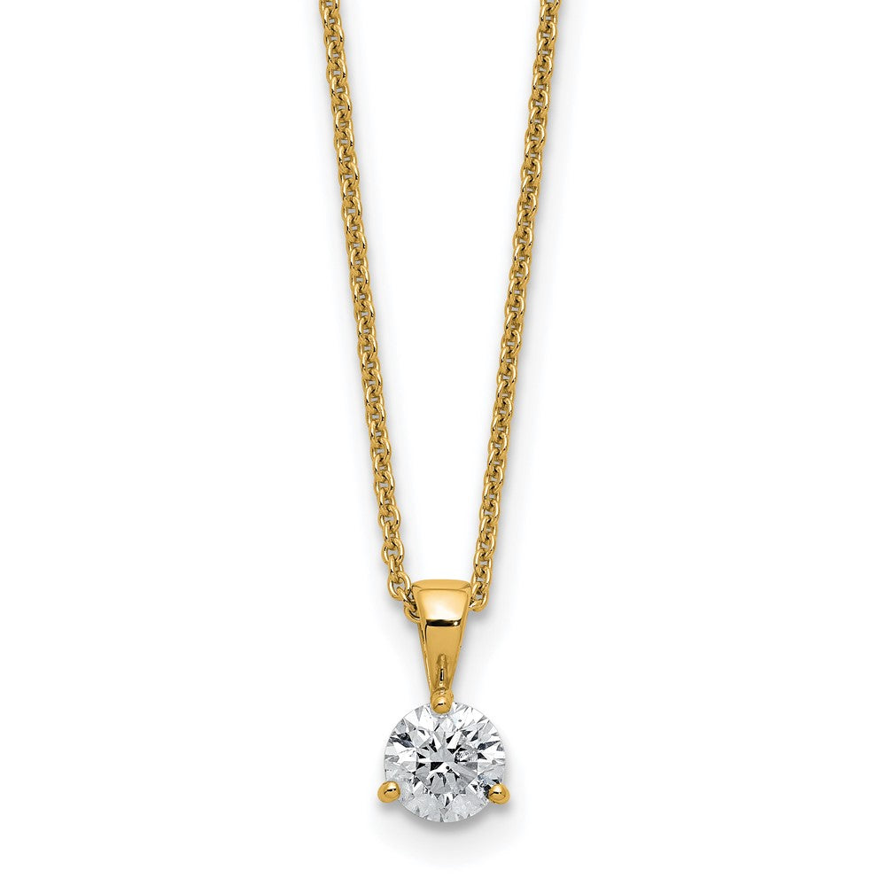 14K Gelbgold 0,5 ct. Laborgezüchteter Diamant VS/SI+ G+ Drei-Krappen-Solitär-Anhänger-Halskette, 18 Zoll