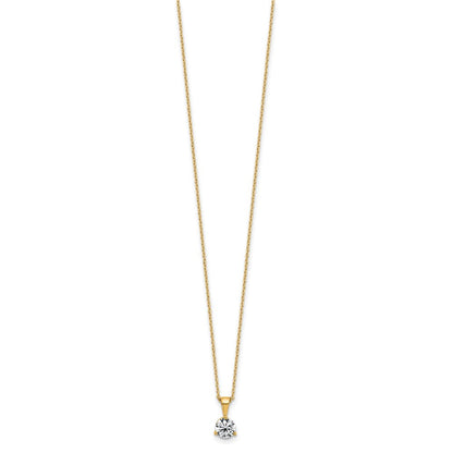 14K Gelbgold Solitär-Anhänger-Halskette mit 1 ct. im Labor gezüchtetem Diamanten, VS/SI+ G+, Drei-Krappen-Fassung, 45 cm (18 Zoll)