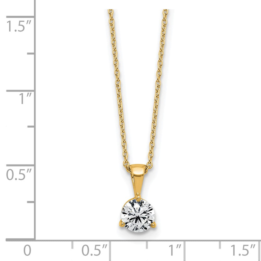 14K Gelbgold Solitär-Anhänger-Halskette mit 1 ct. im Labor gezüchtetem Diamanten, VS/SI+ G+, Drei-Krappen-Fassung, 45 cm (18 Zoll)