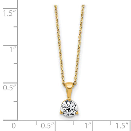 14K Gelbgold Solitär-Anhänger-Halskette mit 1 ct. im Labor gezüchtetem Diamanten, VS/SI+ G+, Drei-Krappen-Fassung, 45 cm (18 Zoll)