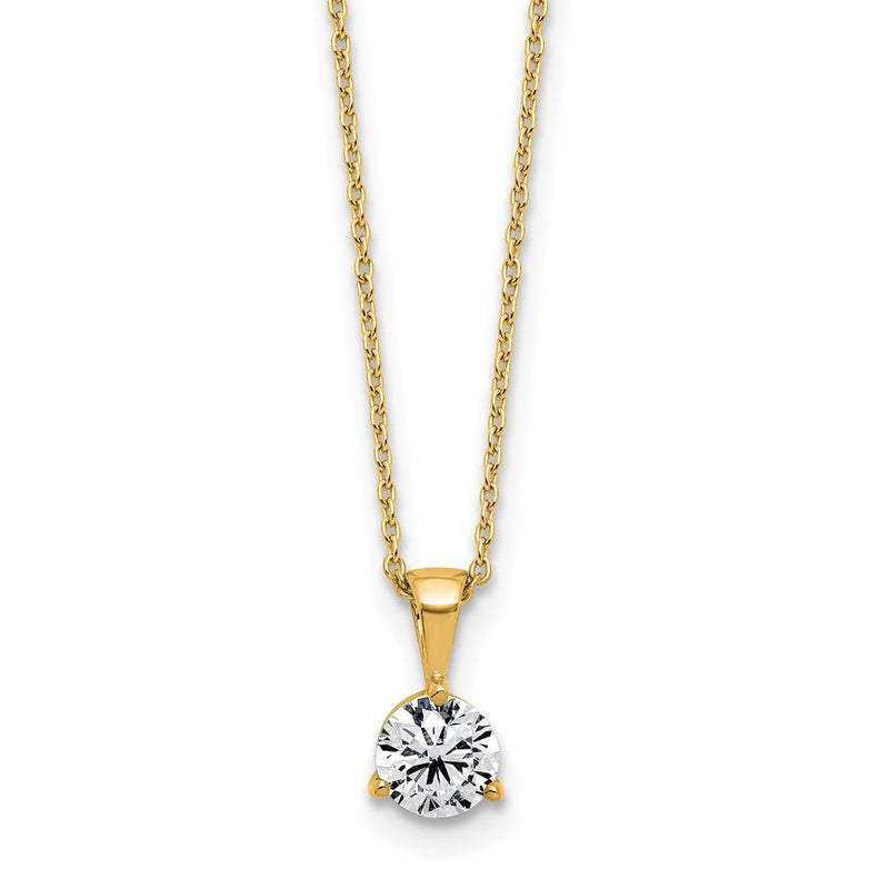 14K Gelbgold Solitär-Anhänger-Halskette mit 1 ct. im Labor gezüchtetem Diamanten, VS/SI+ G+, Drei-Krappen-Fassung, 45 cm (18 Zoll)