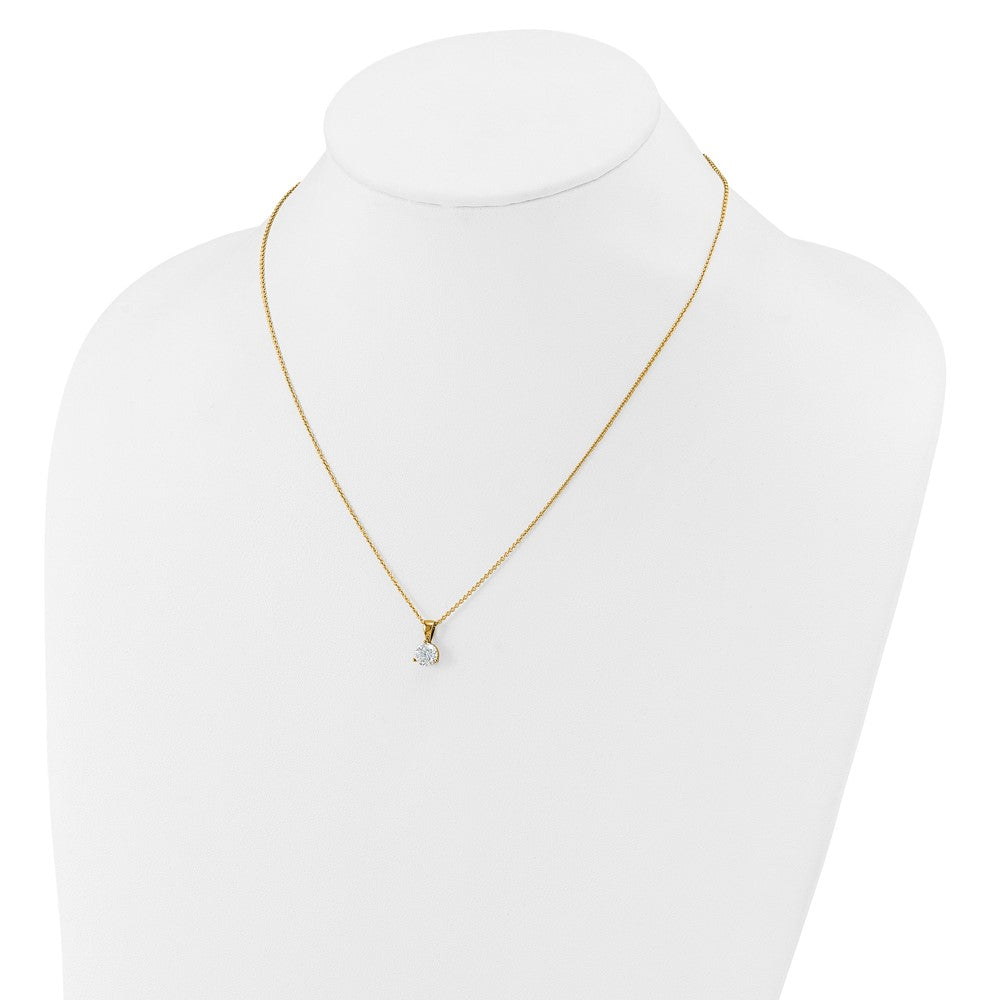 14K Gelbgold Solitär-Anhänger-Halskette mit 0,875 ct. im Labor gezüchtetem Diamant VS/SI+ G+, Drei-Krappen-Fassung, 18 Zoll