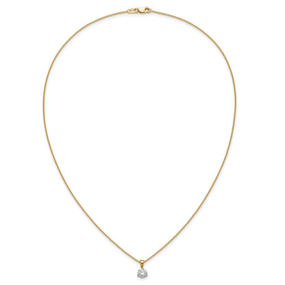14K Gelbgold Solitär-Anhänger-Halskette mit 0,875 ct. im Labor gezüchtetem Diamant VS/SI+ G+, Drei-Krappen-Fassung, 18 Zoll