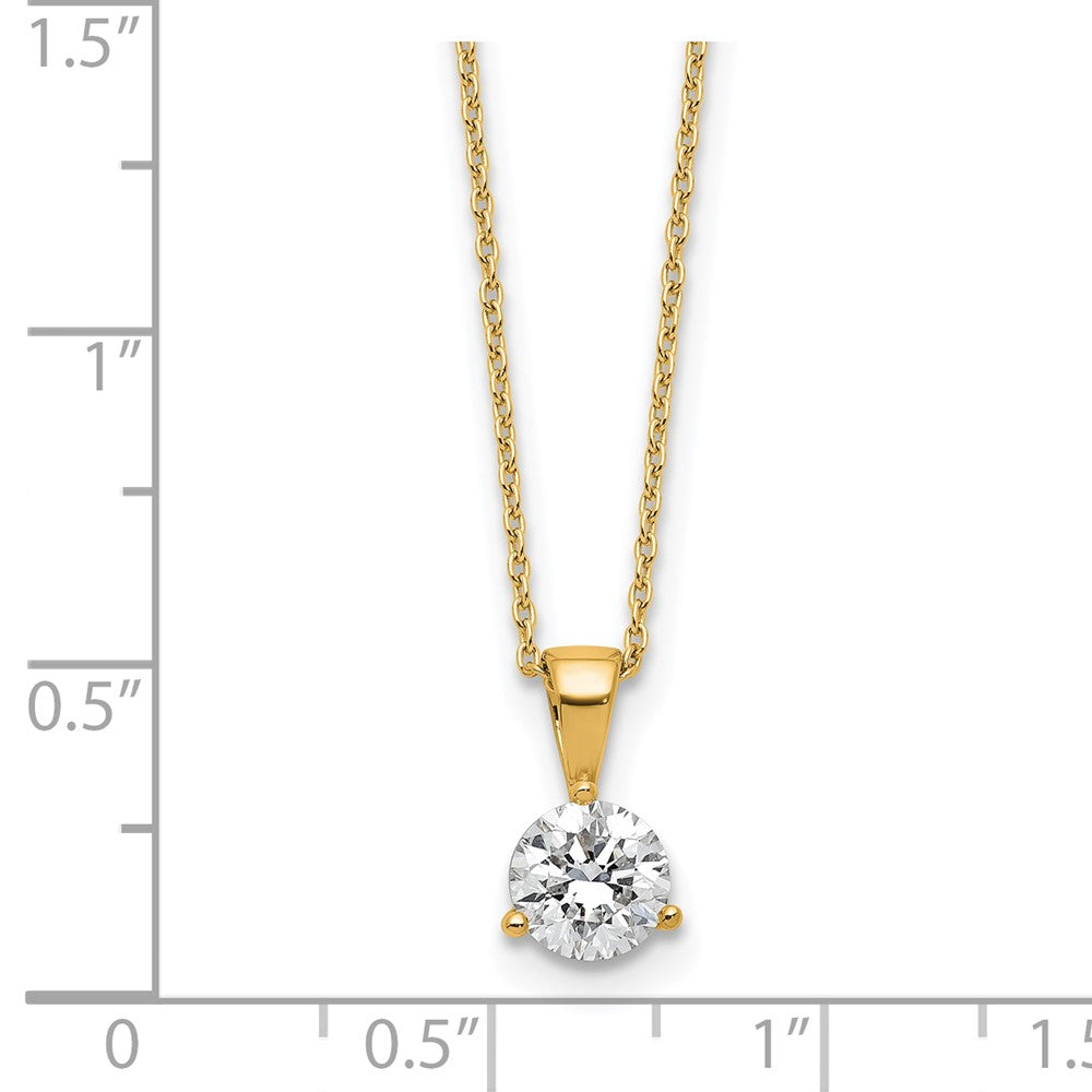 14K Gelbgold Solitär-Anhänger-Halskette mit 0,875 ct. im Labor gezüchtetem Diamant VS/SI+ G+, Drei-Krappen-Fassung, 18 Zoll