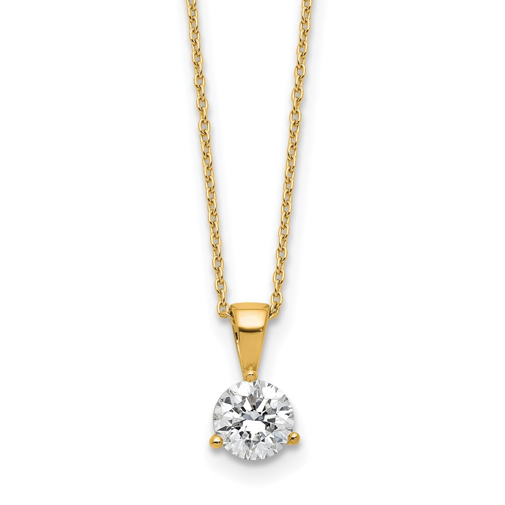 14K Gelbgold Solitär-Anhänger-Halskette mit 0,875 ct. im Labor gezüchtetem Diamant VS/SI+ G+, Drei-Krappen-Fassung, 18 Zoll
