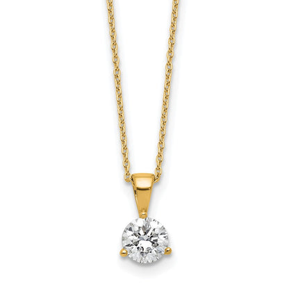 14K Gelbgold Solitär-Anhänger-Halskette mit 0,875 ct. im Labor gezüchtetem Diamant VS/SI+ G+, Drei-Krappen-Fassung, 18 Zoll