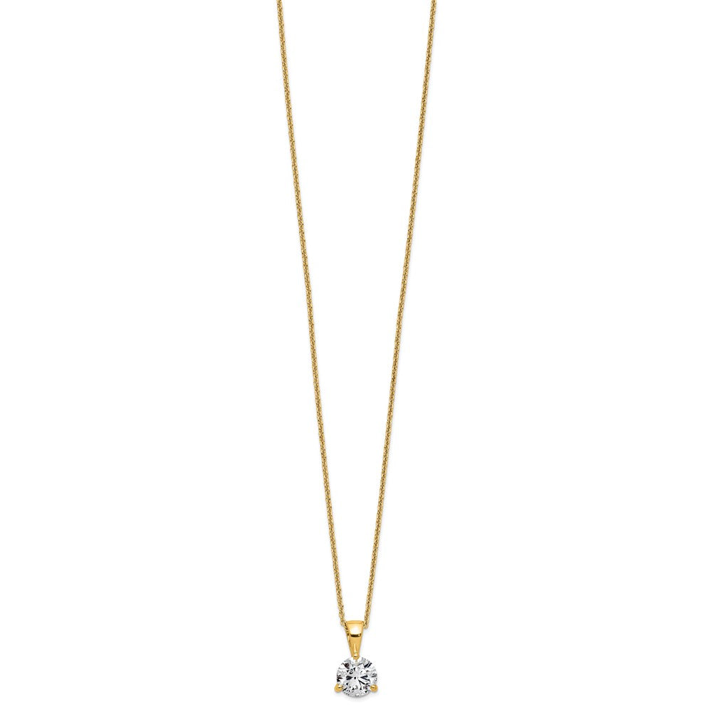 14K Gelbgold Solitär-Anhänger-Halskette mit 1 ct. im Labor gezüchtetem Diamant, VS/SI+ G+, Dreikrappenfassung, 18 Zoll