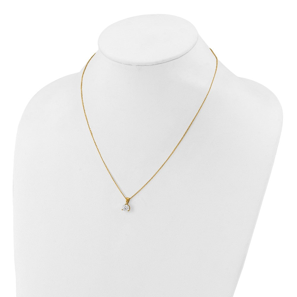 14K Gelbgold Solitär-Anhänger-Halskette mit 1 ct. im Labor gezüchtetem Diamant, VS/SI+ G+, Dreikrappenfassung, 18 Zoll