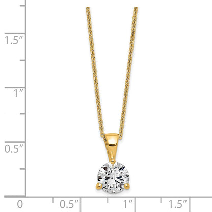 14K Gelbgold Solitär-Anhänger-Halskette mit 1 ct. im Labor gezüchtetem Diamant, VS/SI+ G+, Dreikrappenfassung, 18 Zoll