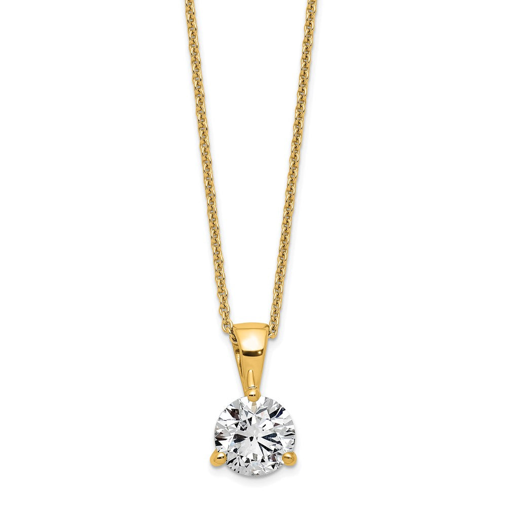 14K Gelbgold Solitär-Anhänger-Halskette mit 1 ct. im Labor gezüchtetem Diamant, VS/SI+ G+, Dreikrappenfassung, 18 Zoll
