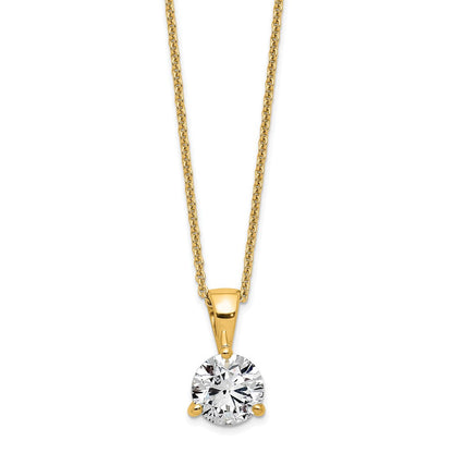 14K Gelbgold Solitär-Anhänger-Halskette mit 1 ct. im Labor gezüchtetem Diamant, VS/SI+ G+, Dreikrappenfassung, 18 Zoll