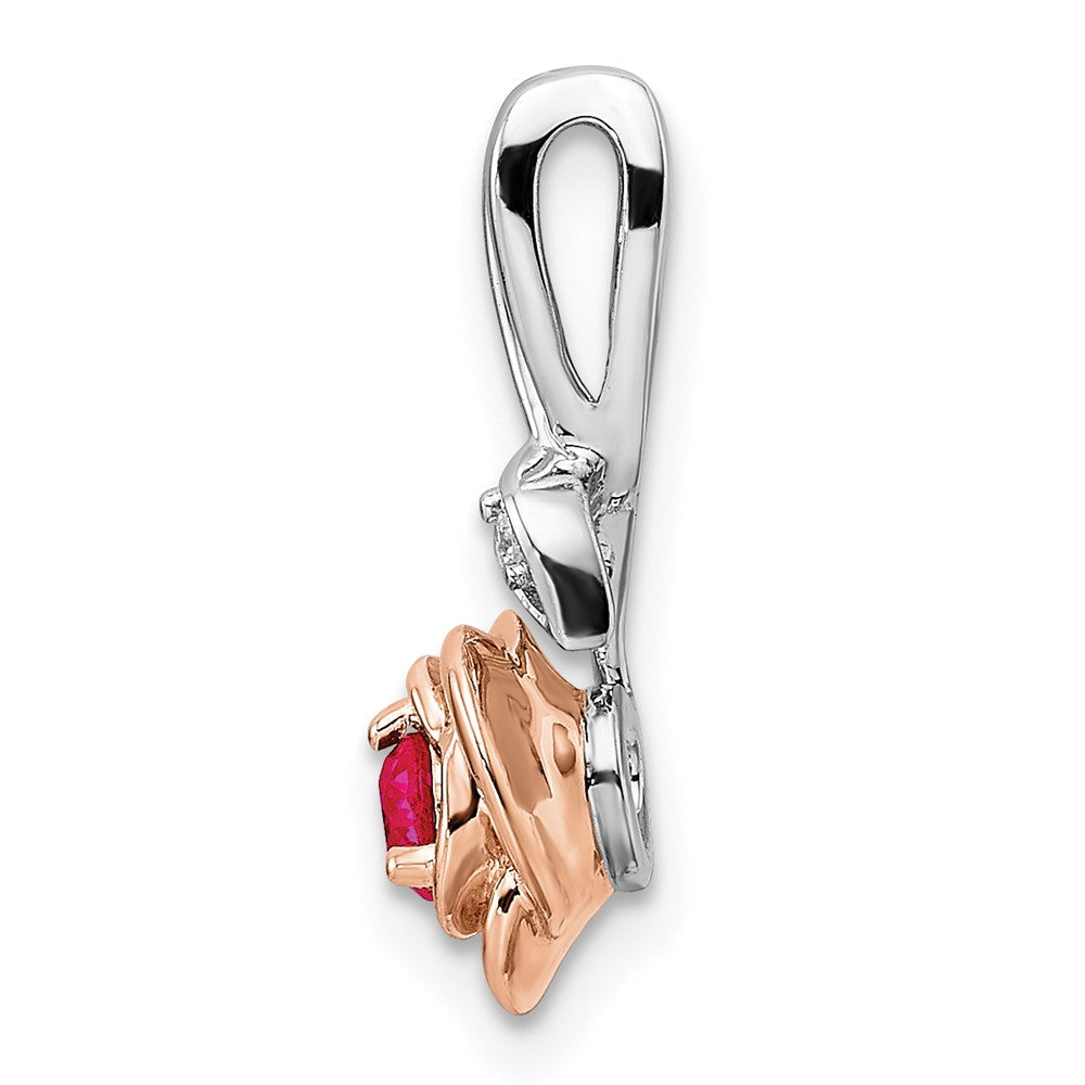 Blumenanhänger mit Rubin und echtem Diamant aus 14K Bicolor-Gold in Weiß und Rosé