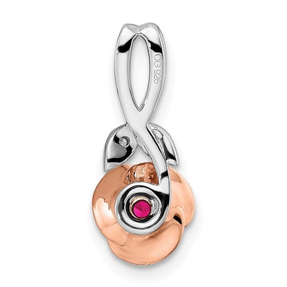 Blumenanhänger mit Rubin und echtem Diamant aus 14K Bicolor-Gold in Weiß und Rosé