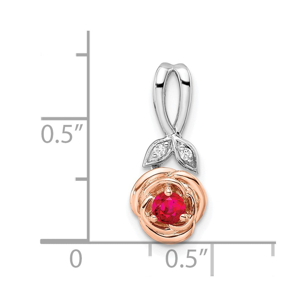 Blumenanhänger mit Rubin und echtem Diamant aus 14K Bicolor-Gold in Weiß und Rosé