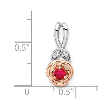 Blumenanhänger mit Rubin und echtem Diamant aus 14K Bicolor-Gold in Weiß und Rosé