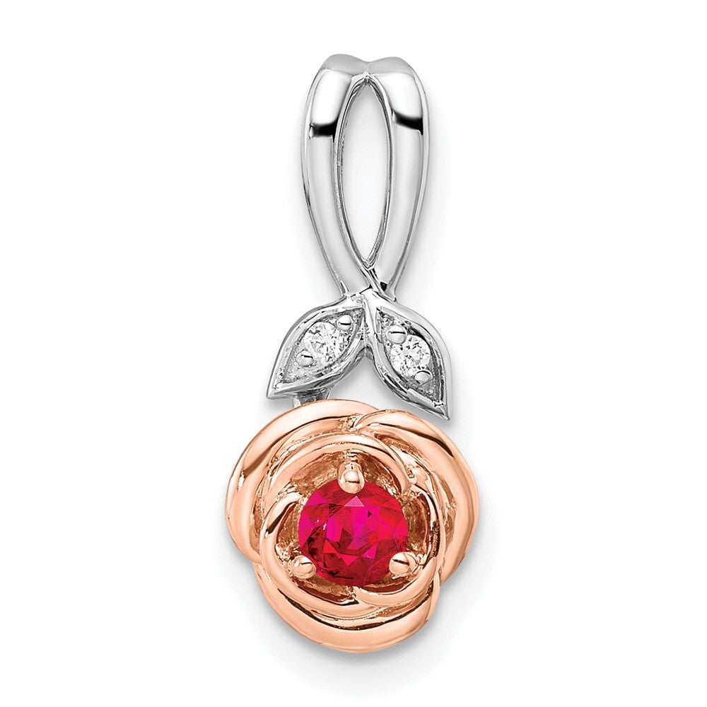 Blumenanhänger mit Rubin und echtem Diamant aus 14K Bicolor-Gold in Weiß und Rosé